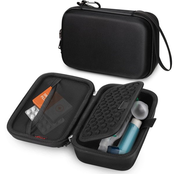 MEDMAX Hard Shell Case for Portable Nebulizer Asthma Inhaler, Portable Shockproof Anti-Scratch Travel Carrying Case for Personal Inhalers Nebulizador for Breathing Problems Handheld Nebulizer, Black