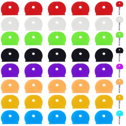 40PCS Key Cap Tags Key Color Identifiers Key Covers Caps Plastic Key Identifier Coding Label Covers Coloured Key Identifiers Caps Key Protector Caps 8 Assorted Colors for Standard Flat House Keys