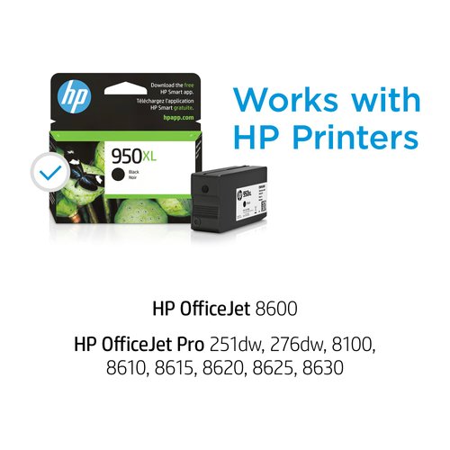 HP 950XL | Ink Cartridge | Black | Works with HP OfficeJet Pro 251dw, 276dw, 8100, 8600 Series | CN045AN