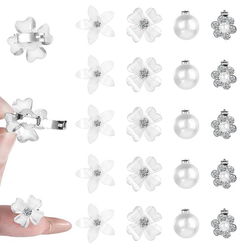 20Pcs Mini Clips for Hair, Mabor White Flower Hair Clip with Rhinestone Cute Hair Pins Decorations Small Flower Hair Clips for Wedding Hair Barrettes Bridal Hair Accessories for Girls Women