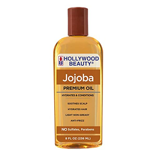 Hollywood Beauty Jojoba Hair Oil, 8oz Bottle, Light Non Greasy, Hydrates & Conditions Hair, Soothes scalp, Anti-Frizz fighter, Can be Used as a Hot Oil Treatment