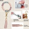 BIHRTC Keychain Bracelet Silicone Key Ring Wristlet with Leather Tassel Wrist Key Ring Bangle Silicone Bead keyring for Women Girls