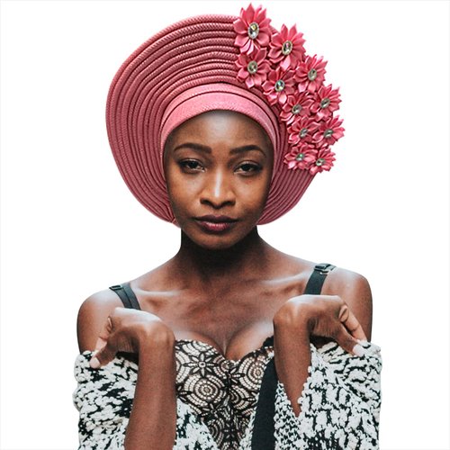 Handmade Nigerian Gele Headties Floral Hats Women Head Wrap Beaded Lace Hand Made African Headtie Hats for Party (US, Alpha, One Size, Rose red)
