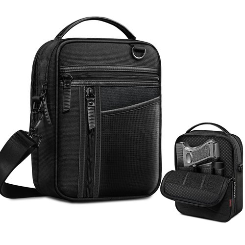 FINPAC Pistol Bag Carry Gun Holster, Tactical Handgun Shoulder Bag Padded Military Gun Ammo Accessories Pouch Shooting Range Duffle Bag, Black