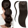 Lacer Human Hair Ponytail Extension Wrap Around with Magic Paste Dark Brown Ponytail Hair Extensions Real Human Hair Clip on Ponytails for Black Women 18 Inch 80g