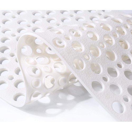 Mantto Nonslip Bath Tub Shower Mat with Suction Cups, Extra Soft TPE Bath Mat for Kids, Bathtub Bathroom Mats, Machine Washable, Smooth/Non-Textured Tubs Only, 30L x 17W Inch(White)