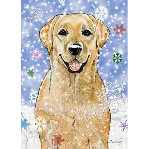 Pipsqueak Yellow Labrador Christmas Cards Snowflakes : 10 Holiday Cards with Red Envelopes - ADORABLE!