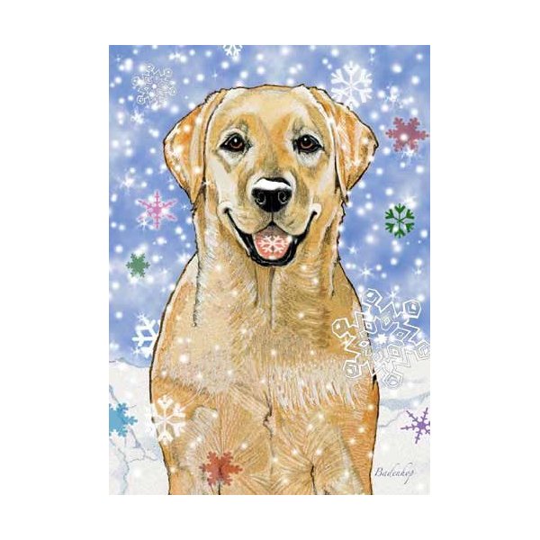 Pipsqueak Yellow Labrador Christmas Cards Snowflakes : 10 Holiday Cards with Red Envelopes - ADORABLE!