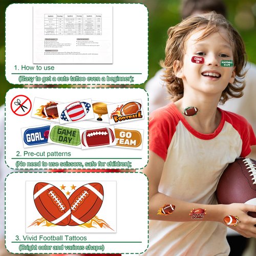 HOWAF 120pcs Football Temporary Tattoos American Football Under Eye Face Tattoos for Football Game Party, Football Tattoos Stickers Party Favor for Kids Birthday Classroom Prizes,Cheerleader Gifts