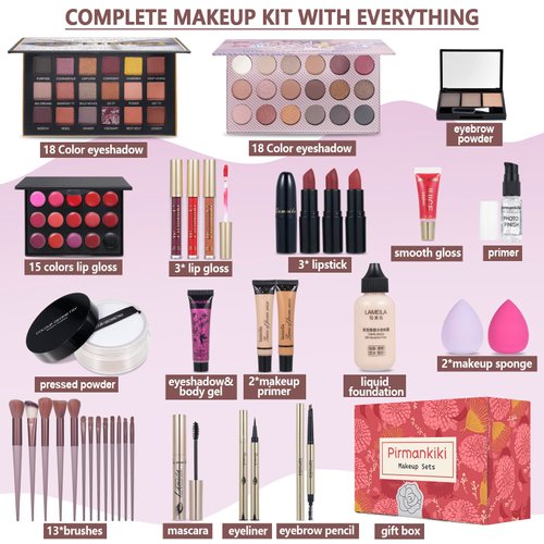 All in One Makeup Kit for Women Full Kit, Makeup Gift Set for Women & Girls, Travel Makeup Set, Professional Makeup Kit Includes Eyeshadow Lipstick Brow Pencil Eyeliner Brush Set Etc