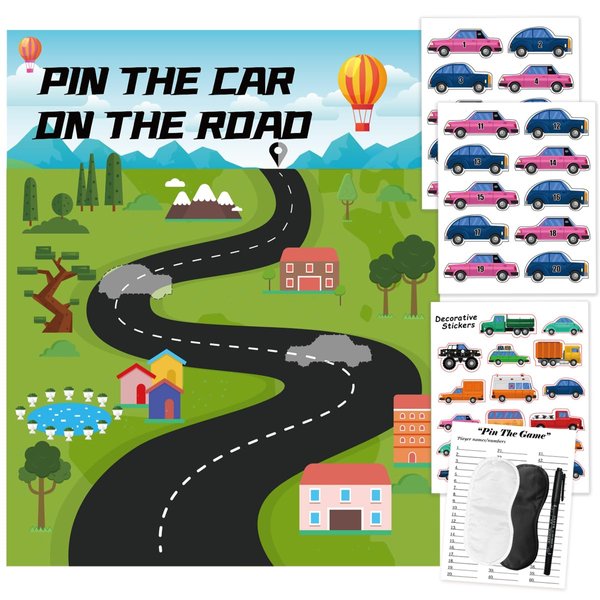 Cars Party Games, Pin The Car On The Road Car Monster Truck Party Fun Game for Wheels Birthday Party Supplies Decorations Decor