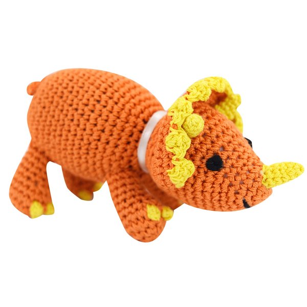 PETFLY Dog Teeth Cleaning Cotton Crochet Squeaky Dog Toy for Small Dog - Dinosaur Triceratops