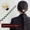 Spiral Rip Telephone Cord Hair Ties, Gold and Black Elastic Coil Phone Cord Ponytail Holders Telephone Wire Rubber Scrunchies Hair Bands(5pcs)