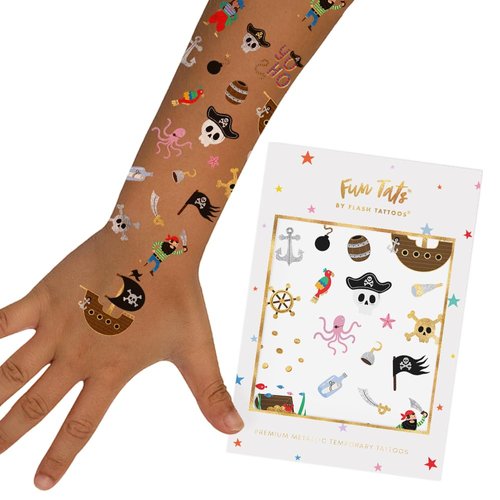 Flash Tattoos kids Pirate pack | 44 Kids tattoo | Metallic tattoo | Pirate Party Supplies | Nauti...