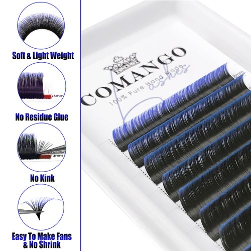 Color Easy Fan Lashes 0.07 C Curl Ombre Blue Volume Lash Extensions 9-16mm Mixed Lash Tray Color Lashes Extension Self Fanning 2D-10D Volume Eyelash Extensions by CoMango