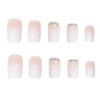 BAOYAALIN Ombre Nude Pink White Press on Nails Short Square Fake Glue on Nails with Rhinestones Design for Women Girls Full Cover Artificial Acrylic False Stick on Nail for Daily Wear Wedding 24Pcs