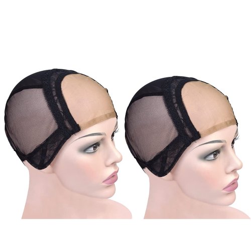 YTBYT 2 Pieces Black 4X4 Inch U Part Swiss Lace Wig Cap with Adjustable Straps on the Back Glueless Hairnets Lace Wig Cap for Making Wig (Black M)