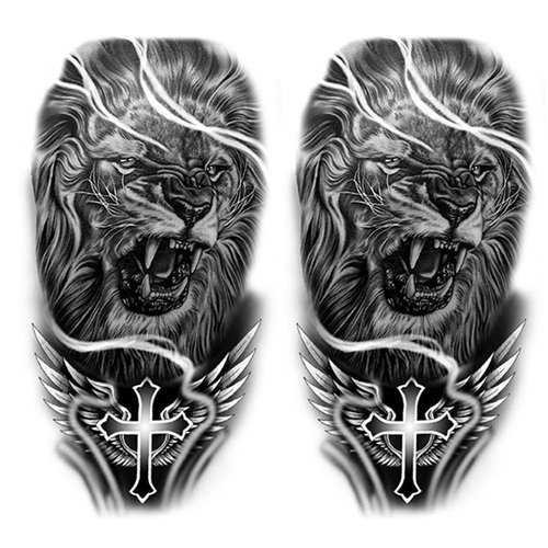 Oottati 2 Sheets Waterproof Arm Temporary Tattoo Stickers Cross Wing Lion Roar