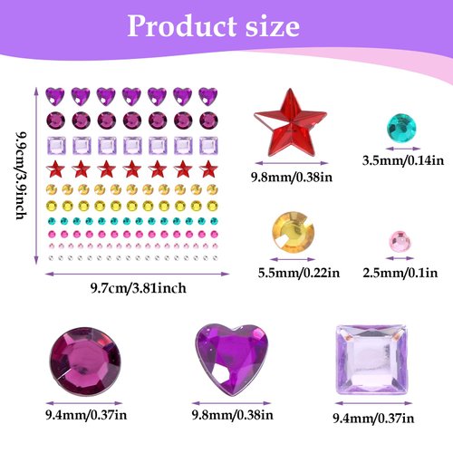 GEEHUA 456Pcs Rainbow Face Gems, Face Eye Rhinestones Stickers Mix Shape Crystal Body Jewel Sticker Self Adhesive Hearts Star Rhinestones Tattoos for Women Girl Halloween Christmas Festival, 4 Sheets