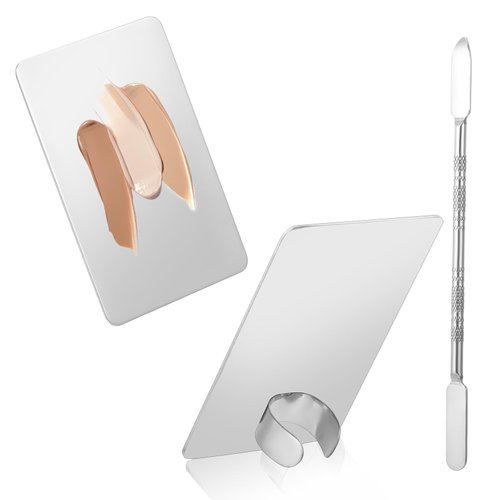 Molain Stainless Steel Makeup Palette Cosmetic Palette with Spatula Tool Makeup Art Tool for Nail Art Eye Shadow Eyelash Makeup Professional Pigment Blending(3 x 2 Inch Sliver)