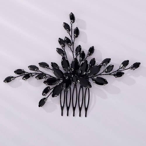 Kercisbeauty Black Rhinestones Beads Hair Comb Side Hair Pieces for Wedding Brides Bridesmaid Women Handmade Jewelry