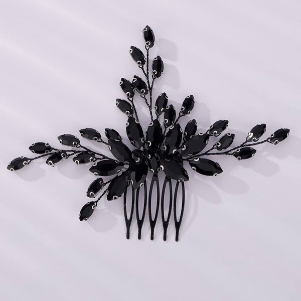 Kercisbeauty Black Rhinestones Beads Hair Comb Side Hair Pieces for Wedding Brides Bridesmaid Women Handmade Jewelry