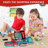 HYES Kids Cash Register Toy Playset with Real Calculator, Toddler Pretend Play Store incl Scanner/Credit Card/Play Money/Conveyor/Food Toys, Learning Toys Gifts for Boys Ages 4-8 8-12, Red