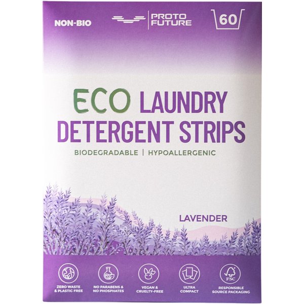 Proto Future Eco-friendly Laundry Detergent Sheets - (60 Loads) Biodegradable, Hypoallergenic, Zero Waste, Plastic-Free Eco-Strips - No Enzymes, Plant-Based Formula (Lavender, 60 Washes)
