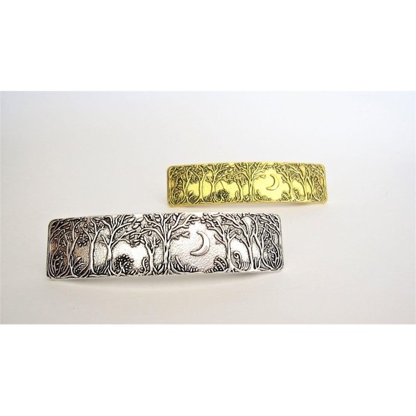 Generic Silver or bronze gold metal trees and moon night time hair clip barrette (Primary color: Gold)