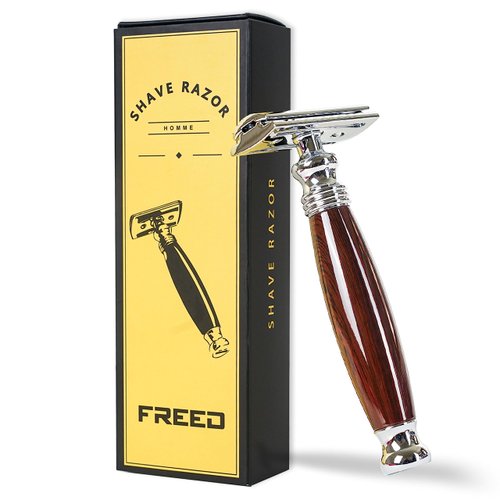 FREED Double Edge Razor,single blade razor,aluminum alloy handle in an elegant purple sandalwood color,with10 Japanese 6cr13 Stainless Steel Blades,It's the best gift for men, fathers,or birthdays