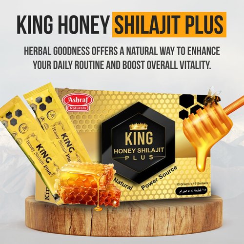 Ashraf Naturals King Honey Shilajit Plus - Premium Honey & Himalayan Shilajit Blend with Herbal Extracts, Natural Energy & Vitality Support,15 Sachets x 15g