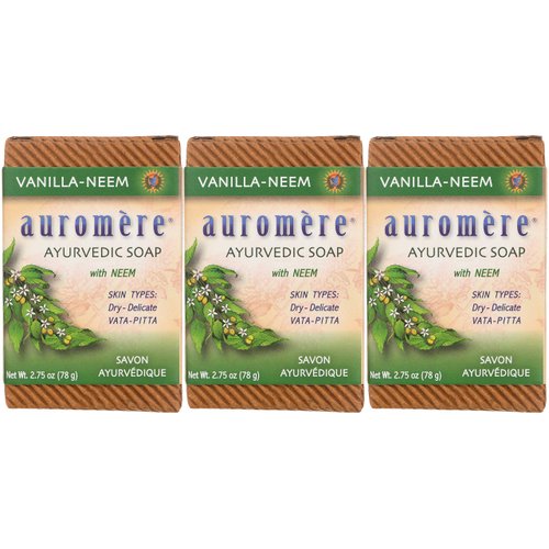 Auromere Ayurvedic Bar Soap, Vanilla Neem - Eco Friendly, Handmade, Vegan, Cruelty Free, Natural, Non GMO (2.75 oz), 3 pack