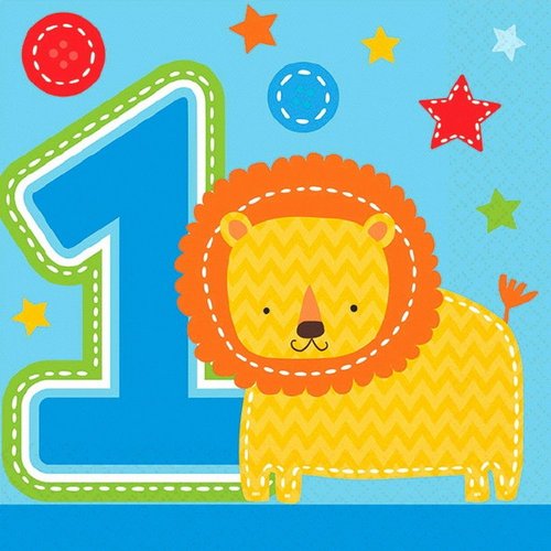 Amscan 1 Wild Boy 1st Birthday Beverage Napkins, 10 Inch, Blue, 16 Count