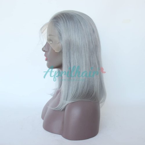 Aprilhair Pre-plucked Grey Bob Lace Front Wigs Straight Glueless 130% Density Short Cut Brazilian Virgin Human Hair With Baby Hair Full And Thick Free Part (8 Inch, Grey Color)