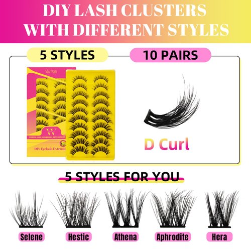 Lash Clusters D Curl Diy Lash Extensions Cluster Lashes 12-14mm Length Eyelash Clusters Wispy Reusable Soft Natural Individual Lashes Cluster Thin Band For Makeup at Home by WLFRHD(D-Mixed 10-16mm)