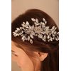BERYUAN Wedding Silver Flower Leaf Crystal Rhinestone Hair Comb Teardrop Crystal Rhinestone Beads Hair Comb Wedding Hair Accessories for Women Girls