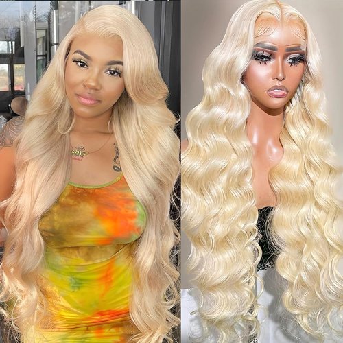 DPQDPQ 26 Inch 613 Lace Front Wig Human Hair Wigs for Women 200% Density Blonde Wig Human Hair 13x6 Body Wave Lace Front Wigs Human Hair Pre Plucked HD Transparent Lace Bleached Knots with Baby Hair
