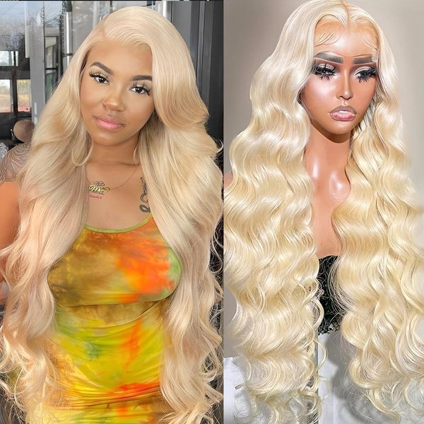 DPQDPQ 26 Inch 613 Lace Front Wig Human Hair Wigs for Women 200% Density Blonde Wig Human Hair 13x6 Body Wave Lace Front Wigs Human Hair Pre Plucked HD Transparent Lace Bleached Knots with Baby Hair
