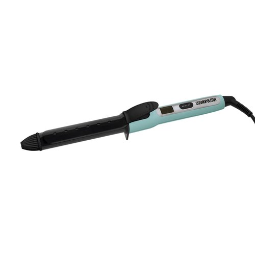 Cosmopolitan Wand Curling Iron, 1 1/4 Inch Hair Curler for Long and Short Hair, Dual Voltage Travel Hair Styler, Ceramic-Coated Barrel, Temperature from 300-400 F, Tongs for Men & Women, Blue & Silver
