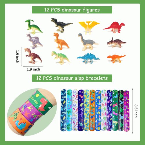 XIPEGPA 132 PCS Dinosaur Party Favors with Dinosaur Themed Eggs Dinos Slap Bracelets Keychains Rings Stickers for Kids Birthday Party Supplies Classroom Prizes Box Gift Goodie Bag Fillers