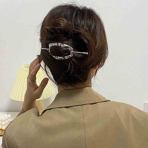 Yheakne Metal Hair Slide Clip Barrette Silver Geometric Hair Holder Clip Pin Vintage Hair Slide Pin Bun Holder Alloy Hair Clip Decorative Hair Accessories for Women and Girls (Silver)