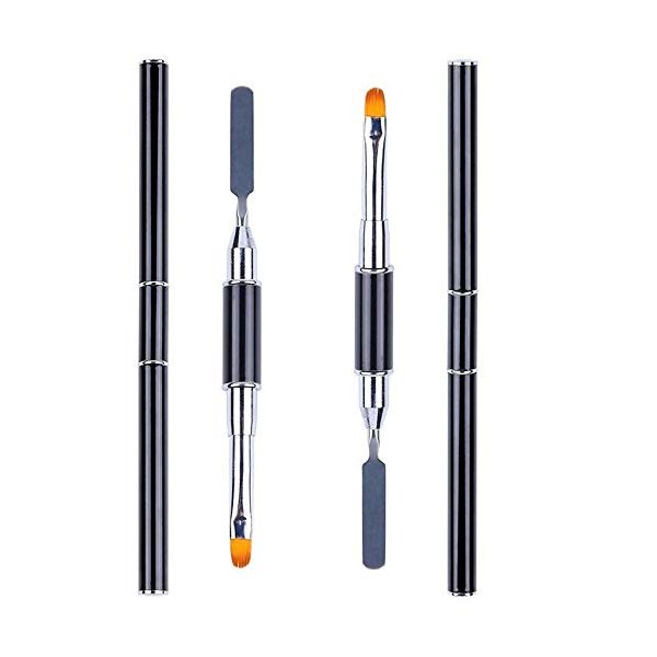 Art&Beauty 2pcs Polygel Brush and Picker Dual-Ended 2 IN 1 Design Stainless Steel Gel Nail Brush Polygel Slice Tool for PolyGel UV Gel Acrylic Nails Extension Quick Building Gel