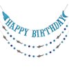Shark Happy Birthday Banner and Shark Garlands, Ocean Beach Under The Sea Theme Party, Shark Party Supplies (Blue)