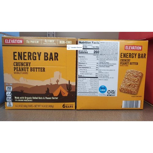 Elevation Energy Bar Crunchy Peanut Butter 14.4oz 408g (2 Boxes)