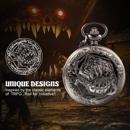 Banloga Mini DND Dice Set, 7 Pcs Metal Dice Set with Embossed Craftsmanship, Dungeons and Dragons Dice for Role Playing Board Games (Monster, Ancient Silver)