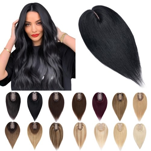 SEGO Human Hair Toppers for Women With Thinning Hair 7 * 13CM Silk Base 100% Real Human Hair Clip in Top Wiglet Hair Pieces -8 Inch No Bangs Jet Black