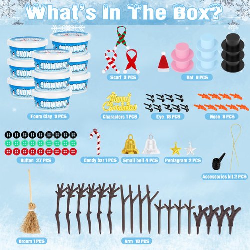 9 Pack Snowman Kit, Christmas Crafts DIY Snowman Kit, Build a Snowman Winter Christmas Activities Set Indoor, Snowman Creative Air Dry Modeling Clay Crafts Kit for Family School Party Favor Supplies