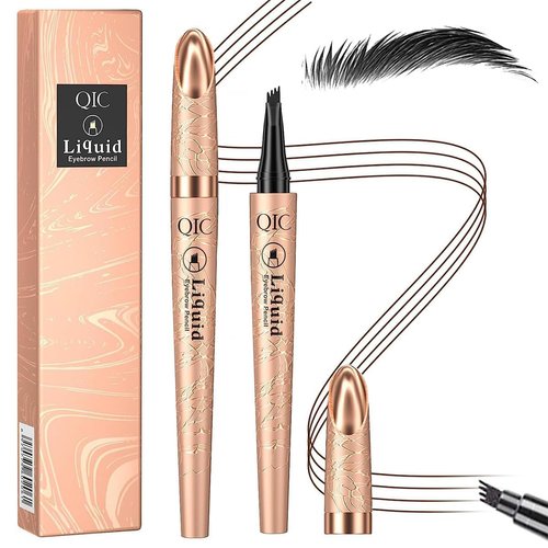 Eyebrow Pencil, Liquid Waterproof Eyebrow Pencil, Eye Makeup Eyebrow Pen Long-Lasting Waterproof Micro 4 Point Brow Pen Natural Looking Brows Makeup - 04 Black