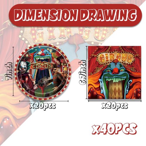 Egami halloween Party Supplies,include 20 dessert plate, 20 Napkin,Used for Horror Circus Party Decoration (Halloween Carnival)