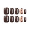 Fall Press on Nails Short Square Fake Nails Thanksgiving False Nails with Brown Gold Glitter Designs Brown Glue on Nails Autumn Stick on Nails Cute Acrylic Nails Full Cover Glossy Nude Artificial Nail